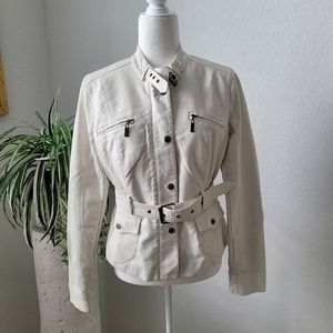NWOT Guess Winter-White Faux Leather Zip Moto Jacket Women's Sz L